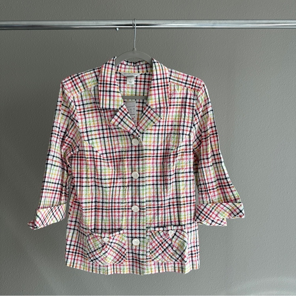 NWT Christopher & Banks Pastel Plaid Shirt Jacket Medium
